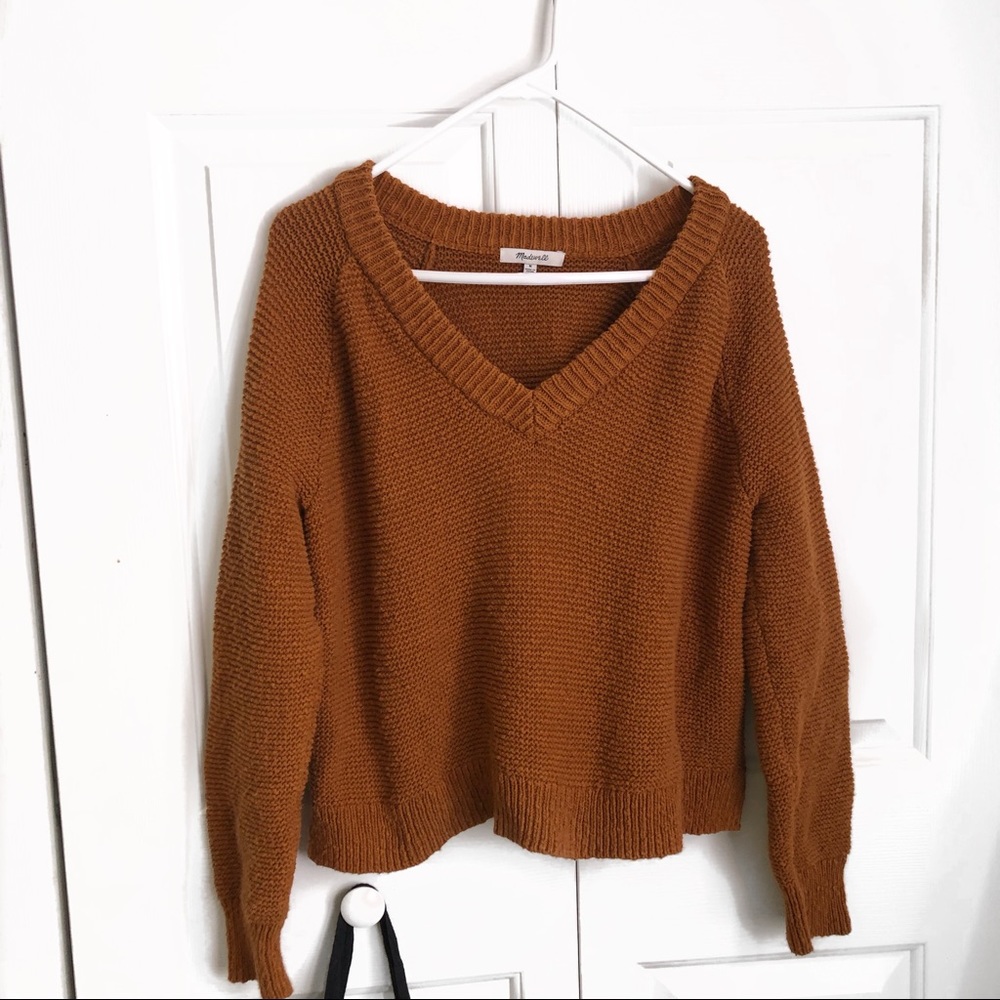 Madewell brown knit v neck sweater